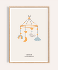 Poster personalizzato per neonati in blu, arancione e beige per decorare la cameretta dei bambini