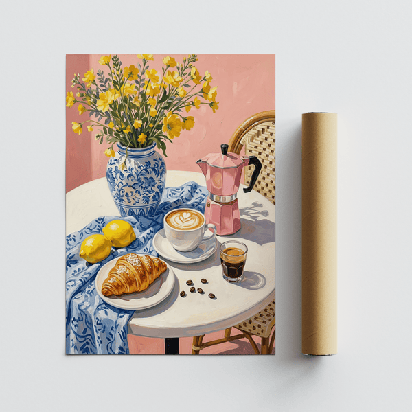 Stampa decorativa floreale per una cucina accogliente, con tonalità blu e multicolori