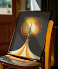 Rocket Launch Art Print, bold yellow and black tones, bedroom wall art