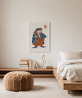 Quadro decorativo con rana in kimono, blu e arancione vivaci per la sala da pranzo