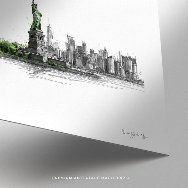 Disegno architettonico dello skyline di Manhattan a New York City poster di viaggio quadrato