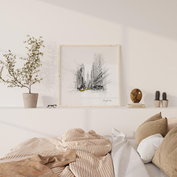 Disegno quadrato delle strade di New York City con architettura dettagliata