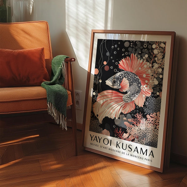 Elegante decorazione murale orientale asiatica per arredi moderni con pesci rossi e bianchi