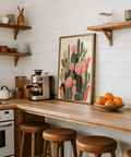 Modern Cactus Print with green and orange hues for hallway art print