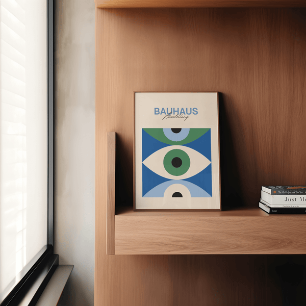 Stampa artistica Eye con caratteristici colori blu, verde e bianco per decorare le pareti dell'ufficio