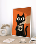 Tazza da caffè con stampa gatto e muro arancione, stampa artistica con gatto nero per corridoio