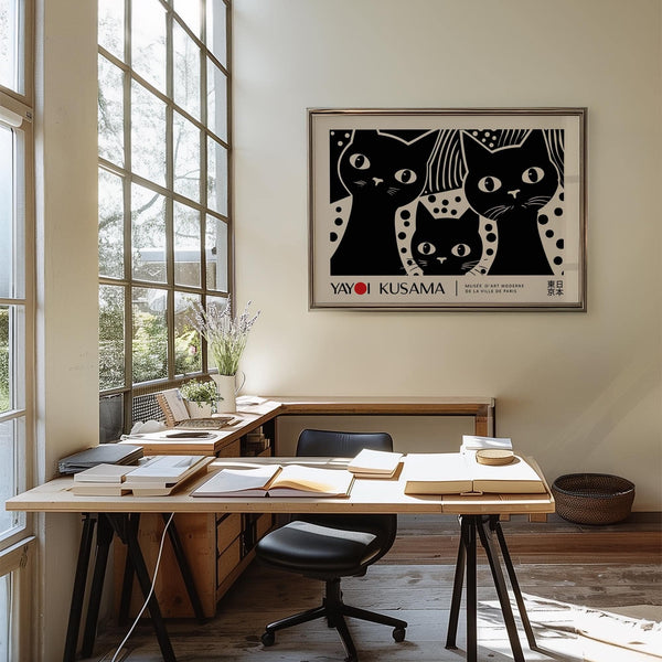 Contemporanea opera d'arte da parete raffigurante un gatto nero, caratterizzata da raffinatezza artistica