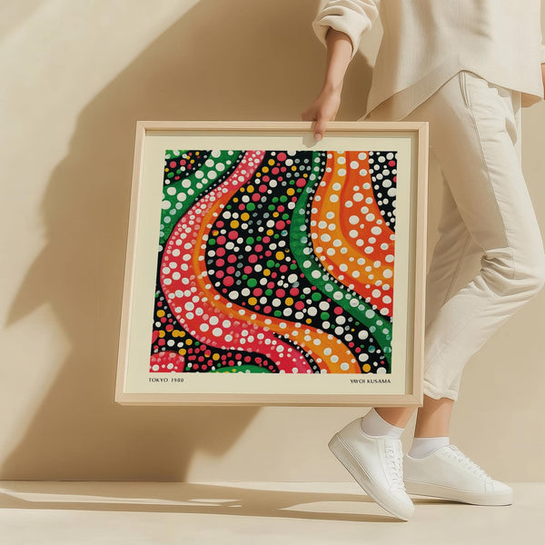 Yayoi Kusama-inspired abstract colorful art for vibrant living rooms