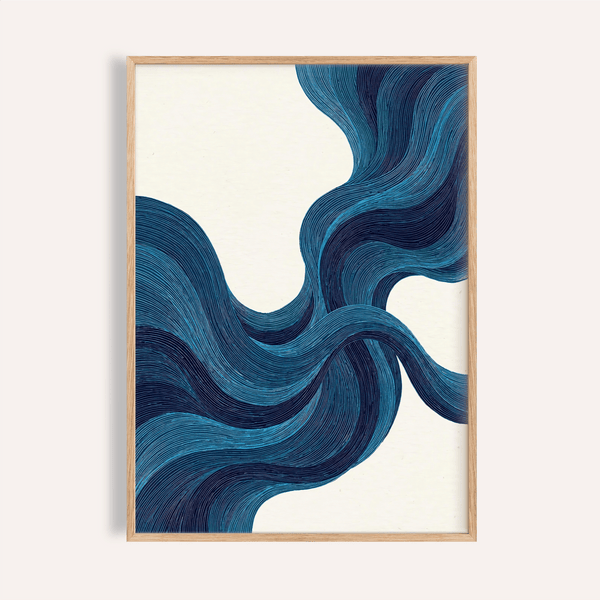 Blue Line Wall Art in blu e beige per decorazioni murali da salotto