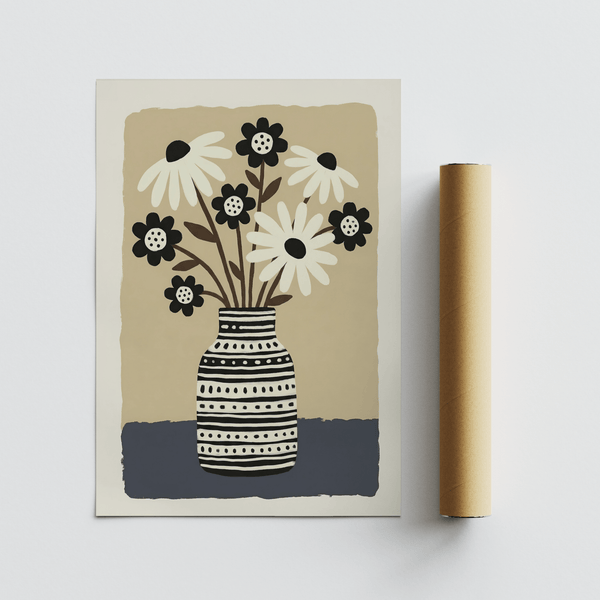 Set di decorazioni murali con vasi di fiori in nero, grigio, bianco e beige per la cameretta dei bambini