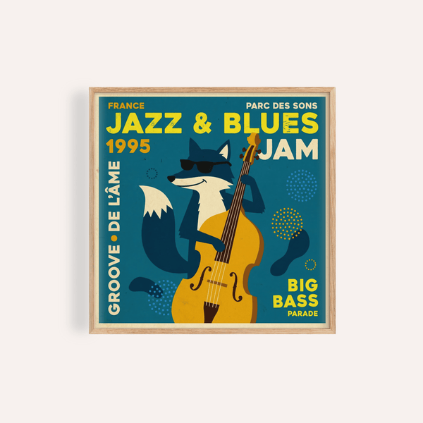 Stampa artistica Jazz Blues con verde e blu per decorare le pareti del soggiorno