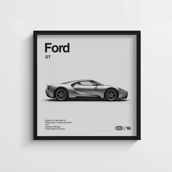 Contemporaneo Ford GT Wall Art in bianco e nero per studio