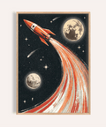 Rocket Ship Wall Art in Red, Beige, White, Black for kids room poster