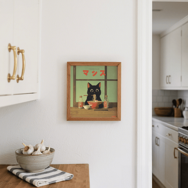 Ramen Cat Art poster with vibrant hues for bedroom wall design