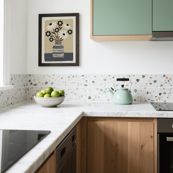 Quadro decorativo con vaso di fiori in bianco e nero per l'arredamento dell'ufficio