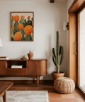 Modern Large Cactus Wall Art with green and orange for kitchen wall decor