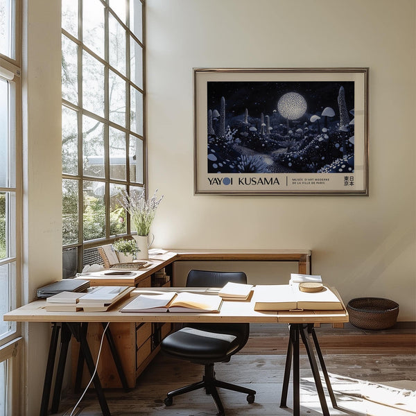 Opera d'arte astratta raffigurante una foresta cosmica con dettagli luminosi punteggiati.