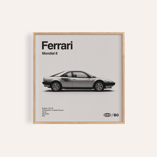 Poster Ferrari Mondial 8, grigio e nero, stampa artistica da parete per ufficio
