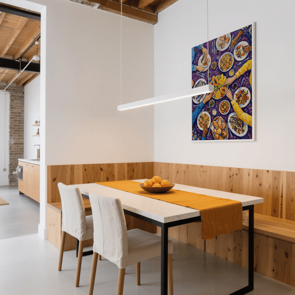 Colorful Dining Poster showing a Purple-themed table for dining wall art