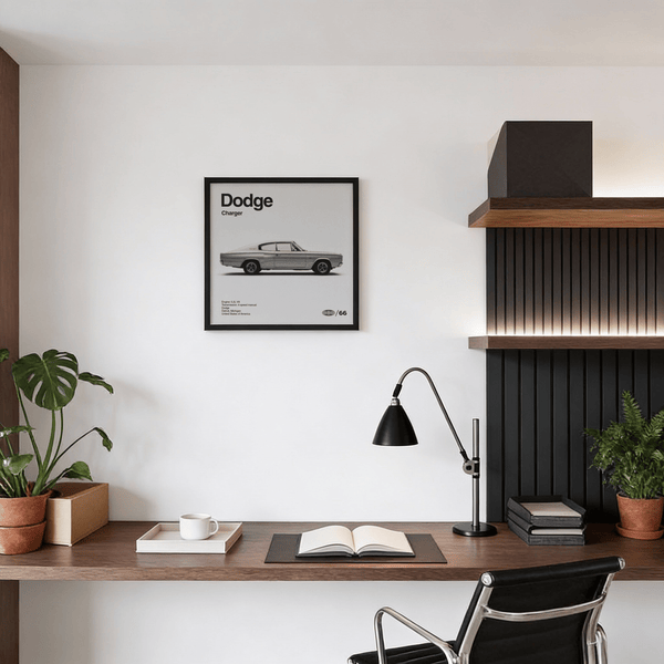 Stampa artistica classica Dodge Charger in bianco e nero per decorare le pareti della camera da letto