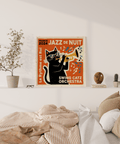 Stampa artistica Jazz Cat, arancione e giallo vivaci per l'arredamento della sala musica
