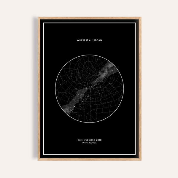 Mappa stellare personalizzata in bianco e nero da appendere in salotto