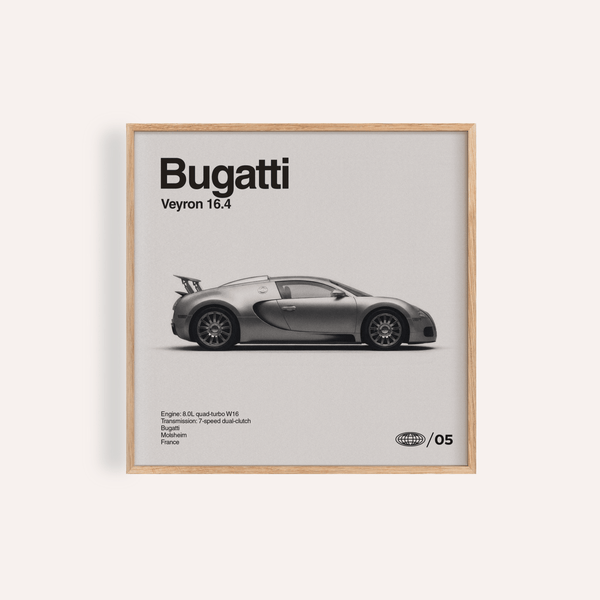 Stampa Bugatti Veyron in bianco e nero per decorare le pareti del soggiorno