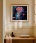 Quadro rosa di medusa in formato quadrato, ideale per spazi abitativi eclettici
