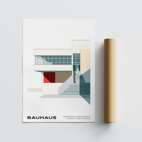 Poster di architettura con disegni geometrici in stile moderno di metà secolo.