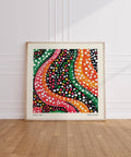 Eye-catching abstract colorful art print with dotted design for studio walls