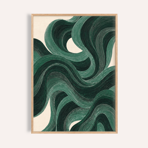 Poster Modern Swirl in verde e beige per decorare le pareti del soggiorno