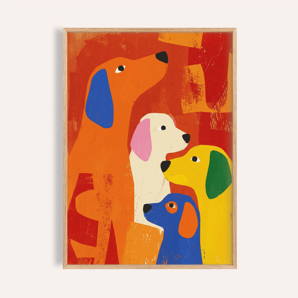 Stampa colorata con cane in tonalità vivaci per un poster da salotto