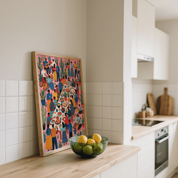 Colorata decorazione da parete Fiesta in rosa vivace e multicolore, poster da cucina