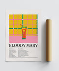 Poster stilizzato del cocktail Bloody Mary con design a griglia e cannuccia rossa.