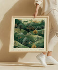 Grande quadro decorativo in stile Japandi raffigurante dolci colline e morbide texture