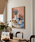 Breakfast Art Print for wall art in contemporary kitchen styled in blue and pink