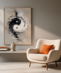 Stampa artistica Yin Yang astratta Tocco bianco e nero per angolo lettura