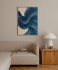Poster contemporaneo astratto con onde in blu e beige per la casa