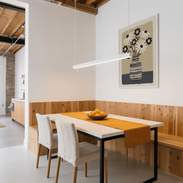 Quadro minimalista con vaso di fiori nei toni del grigio e del beige per decorare il corridoio