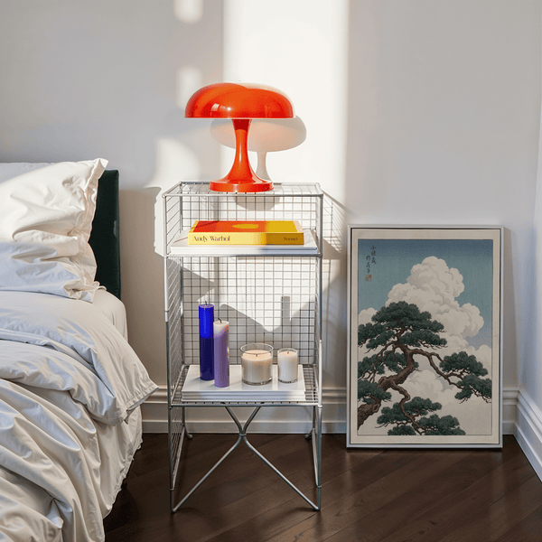 Poster paesaggio giapponese con nuvole bianche e fogliame verde per decorare l'ingresso