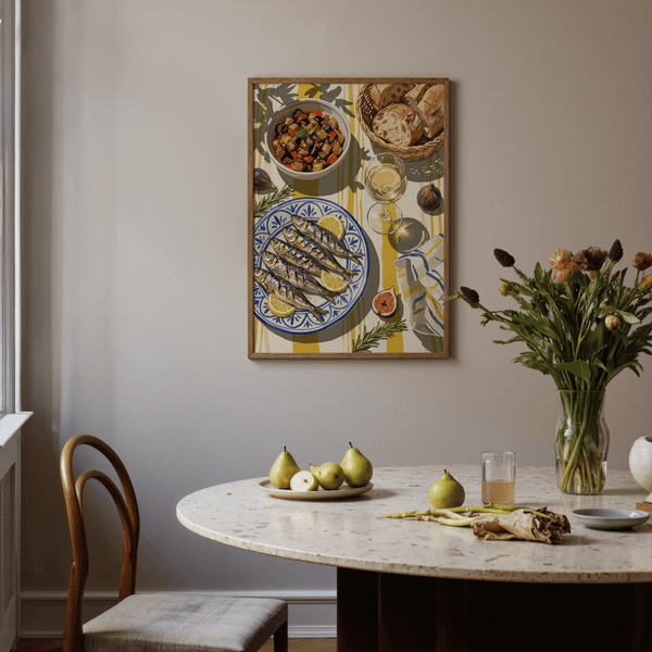 Mediterranean Kitchen Decor art print with green herbs, perfect for kitchen walls