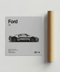 Poster minimalista Ford GT Wall Art per la casa nei colori grigio e bianco