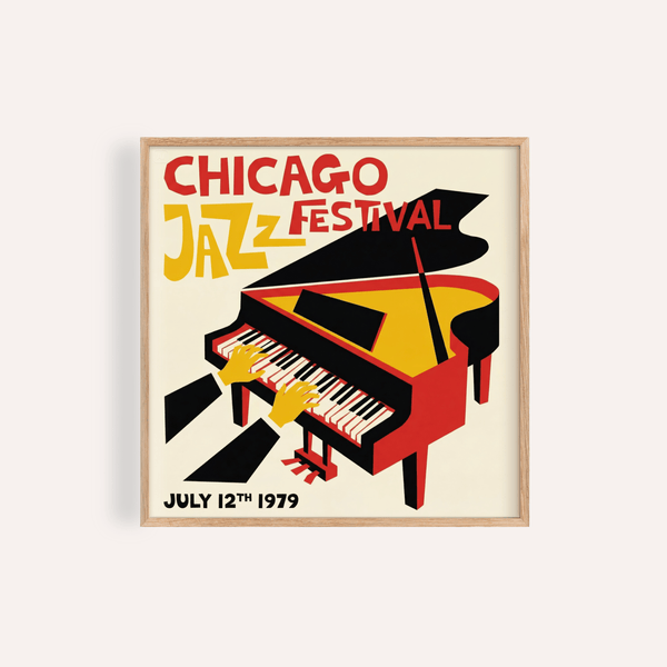 Poster del Jazz Festival in giallo, rosso e nero per decorare le pareti del soggiorno