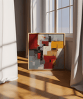 Colorful Abstract Poster Art adding red, yellow, and gray tones to home walls