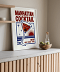 Manhattan Cocktail Art Print with strong red and blue for hallway wall art