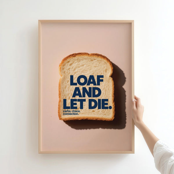 Grafica di pane con testo in grassetto come opera d'arte stravagante da cucina.