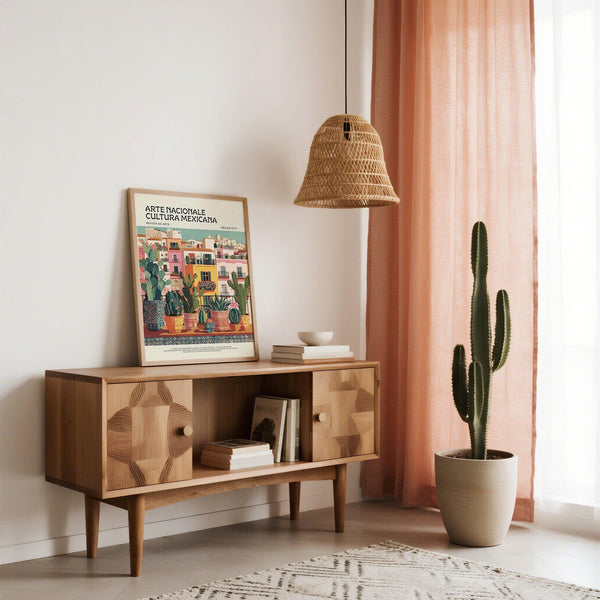 Ricca composizione di cactus su una terrazza piastrellata in Latin American Wall Art.