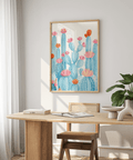 Contemporary Cactus Art Print using pink and blue, great for hallway art