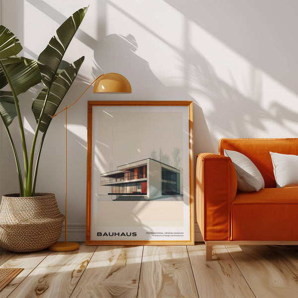 Casa moderna raffigurata nel poster sull'architettura Bauhaus dedicato agli spazi aperti