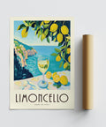 Poster vintage italiani dedicati alle bevande al limone con vista sul Mediterraneo